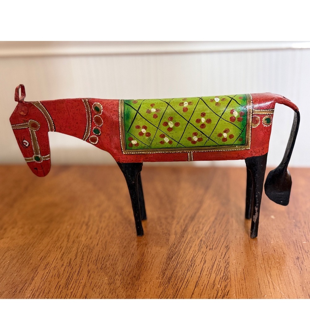 Folk Art Donkey Mule Metal Sculpture Figure 5.75" x 10" Colorful